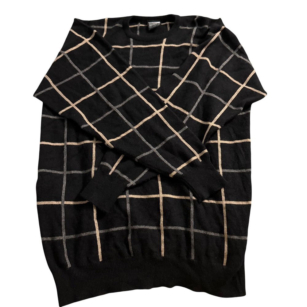 Vintage Nordstrom Clan Douglas Cashmere Plaid Grid Pattern Crewneck Pullover XL